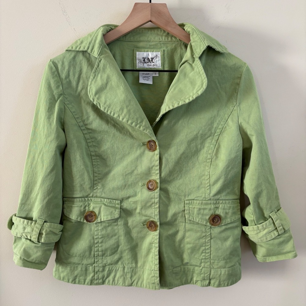 Live a Little Womens Lime Green Cotton Utility Jacket Style 250314R Size Small